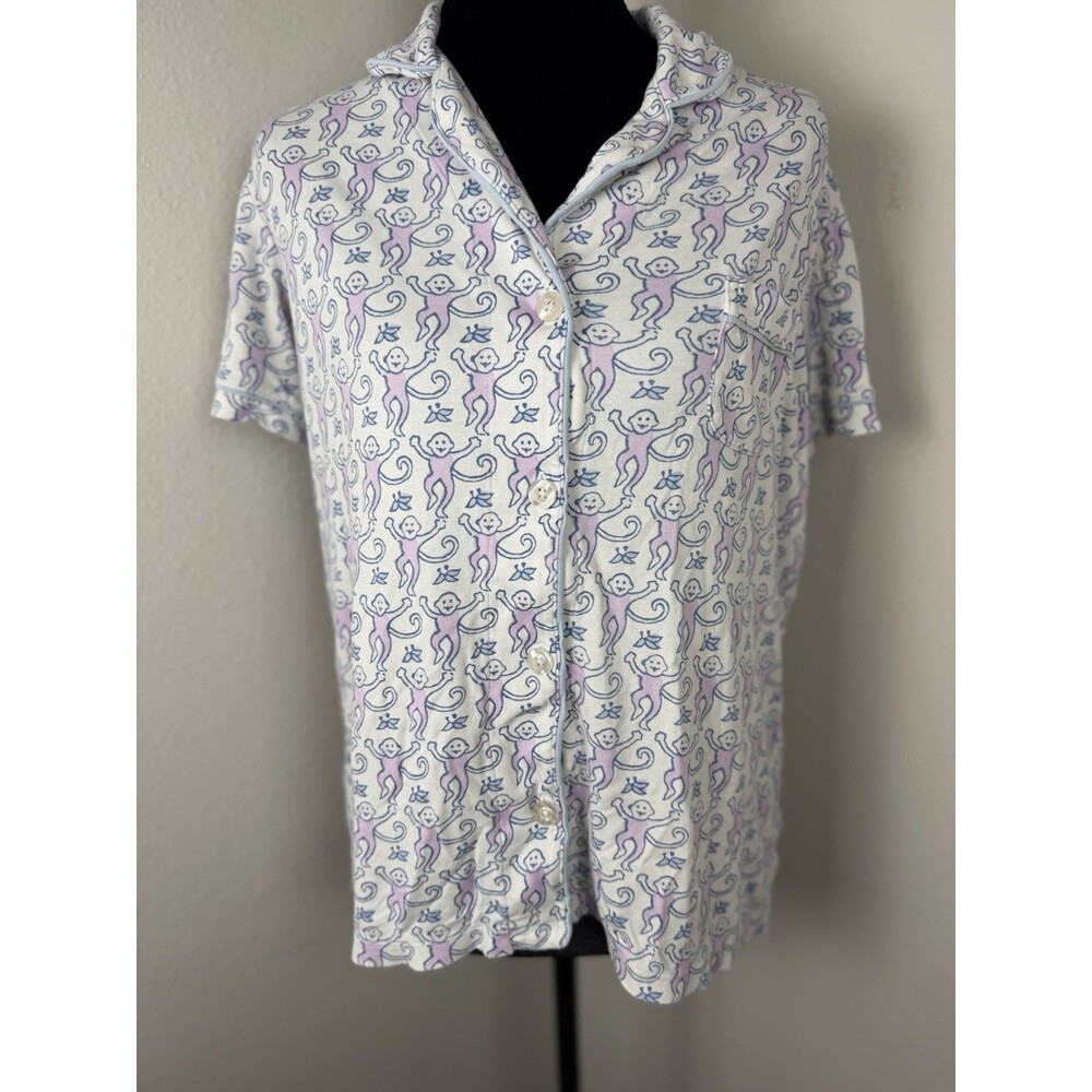 Roller Rabbit Pajama Top Womens Large Monkey Print Pima Cotton Button Front - Picture 3 of 9